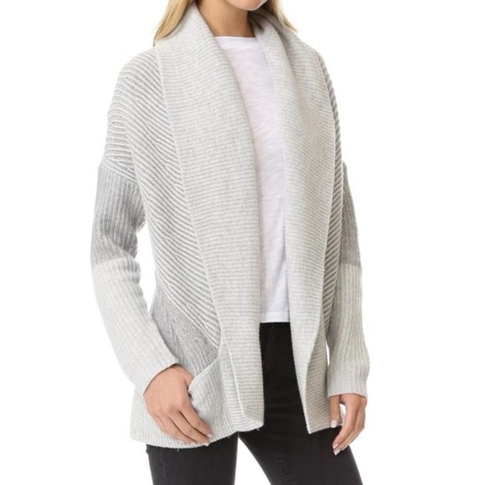 Vince Wool/Cashmere Colorblock Rib Circle Cardigan Size Small